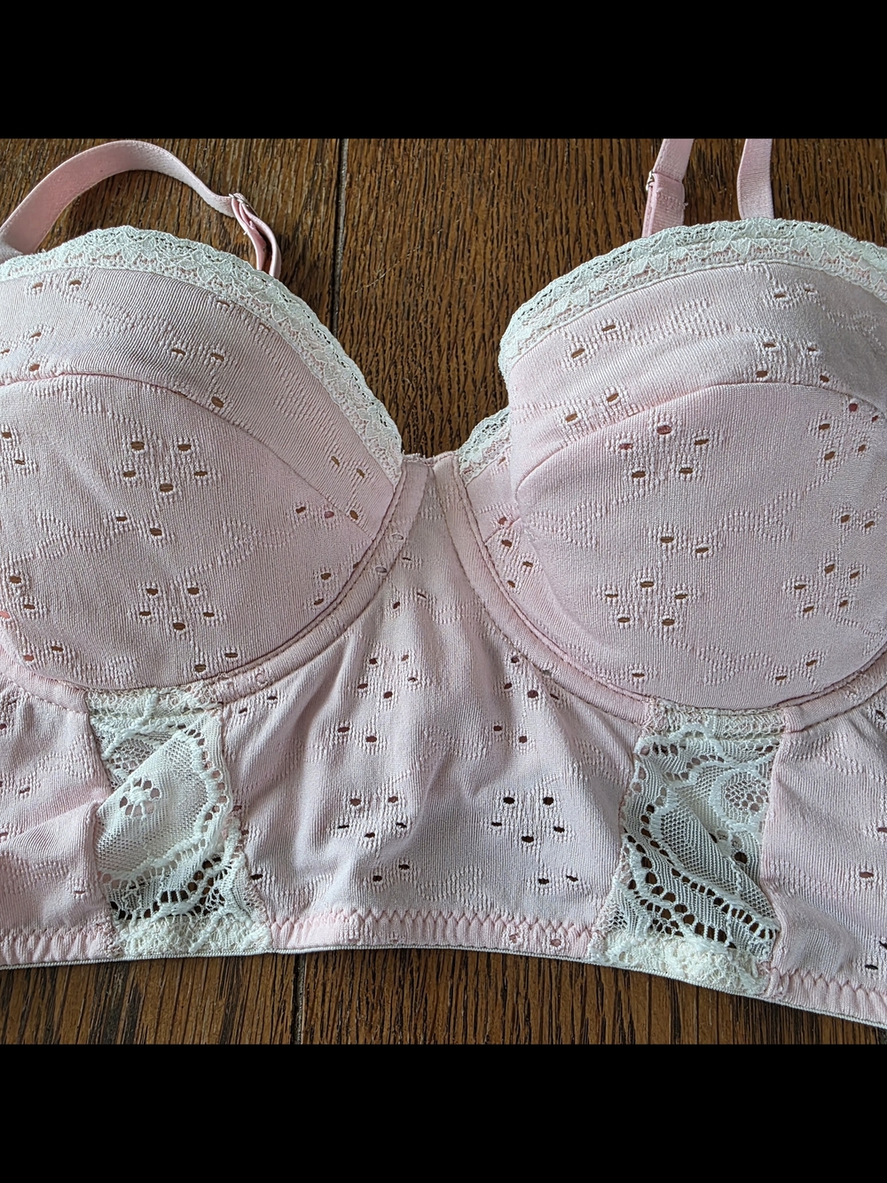 Delicate Light Pink Lace-Trim Longline Bra Size Large